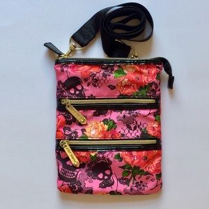 Pink Rose and Skulls Betsey Johnson Crossbody Bag